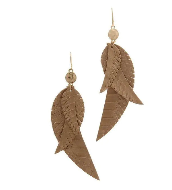 Zeamsil | Feather Drop Earrings -Gold